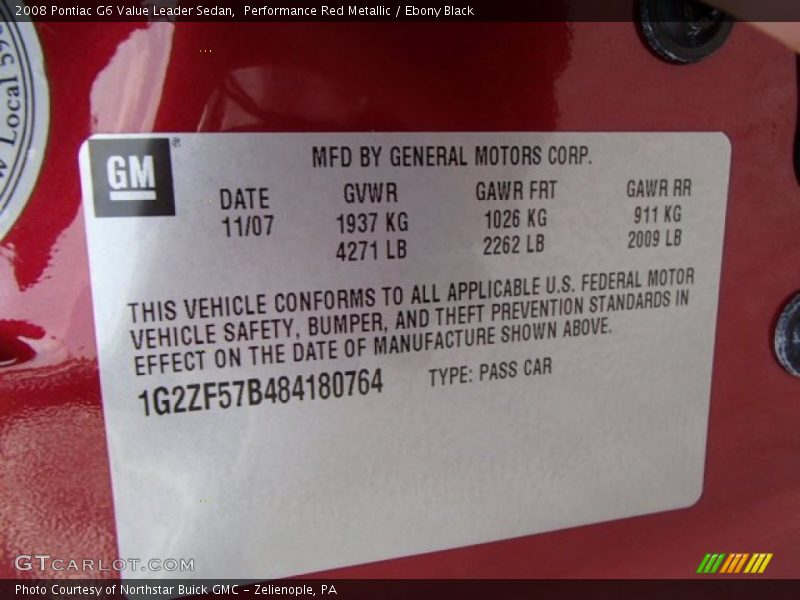 Performance Red Metallic / Ebony Black 2008 Pontiac G6 Value Leader Sedan