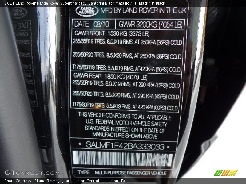 Santorini Black Metallic / Jet Black/Jet Black 2011 Land Rover Range Rover Supercharged