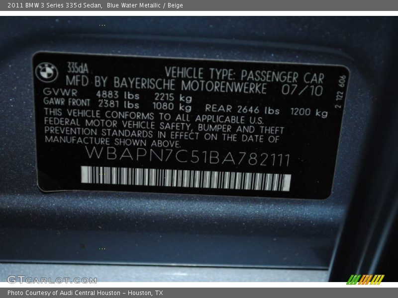 Blue Water Metallic / Beige 2011 BMW 3 Series 335d Sedan