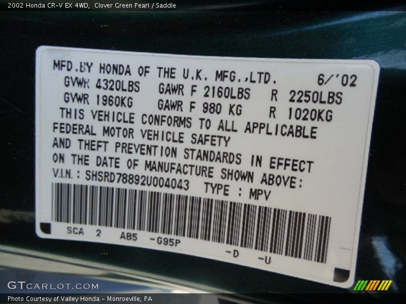 Clover Green Pearl / Saddle 2002 Honda CR-V EX 4WD