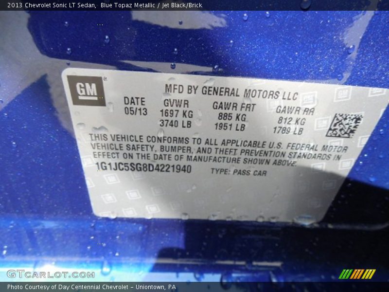 Blue Topaz Metallic / Jet Black/Brick 2013 Chevrolet Sonic LT Sedan