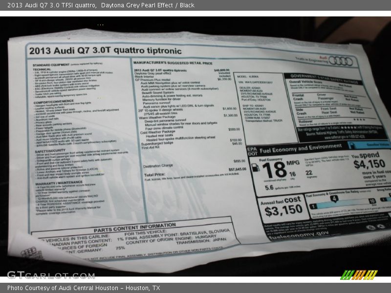 Daytona Grey Pearl Effect / Black 2013 Audi Q7 3.0 TFSI quattro