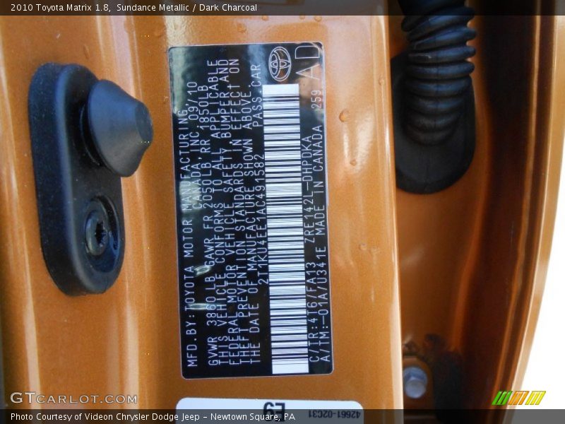 Sundance Metallic / Dark Charcoal 2010 Toyota Matrix 1.8