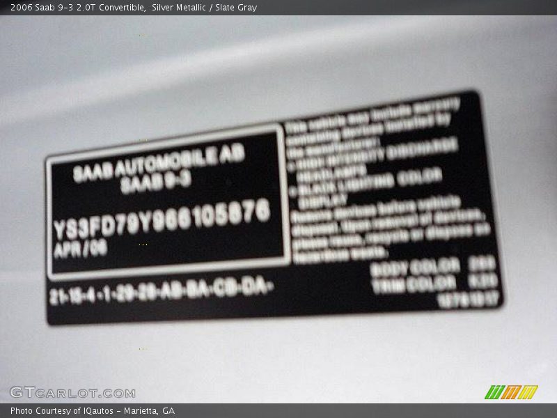 Silver Metallic / Slate Gray 2006 Saab 9-3 2.0T Convertible