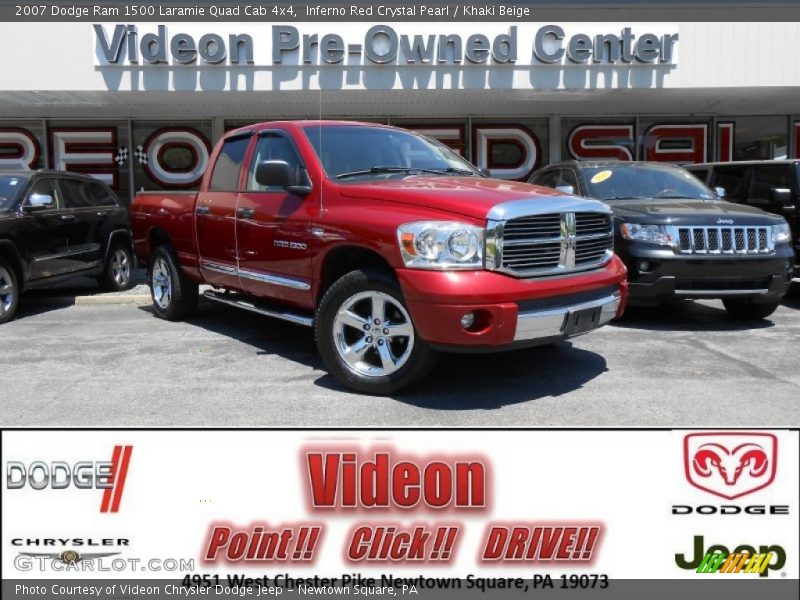 Inferno Red Crystal Pearl / Khaki Beige 2007 Dodge Ram 1500 Laramie Quad Cab 4x4