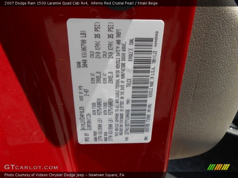Inferno Red Crystal Pearl / Khaki Beige 2007 Dodge Ram 1500 Laramie Quad Cab 4x4
