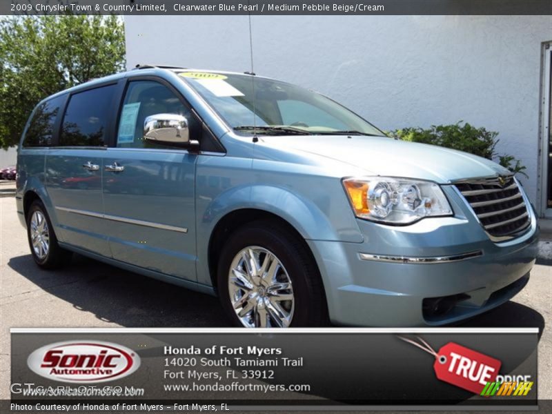 Clearwater Blue Pearl / Medium Pebble Beige/Cream 2009 Chrysler Town & Country Limited