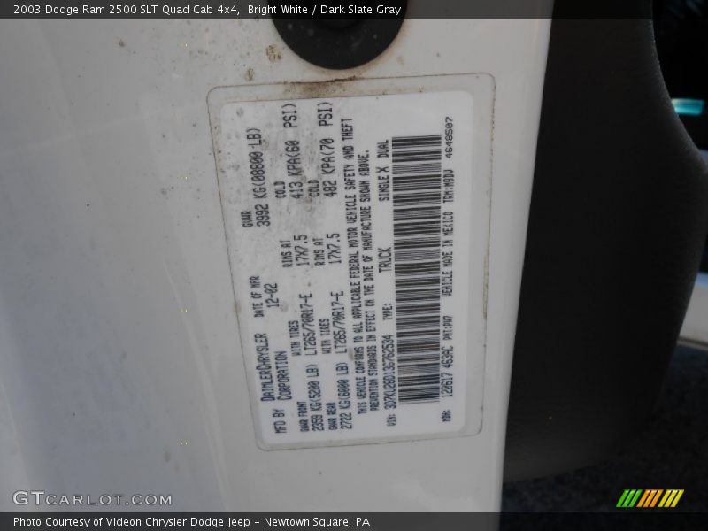 Bright White / Dark Slate Gray 2003 Dodge Ram 2500 SLT Quad Cab 4x4