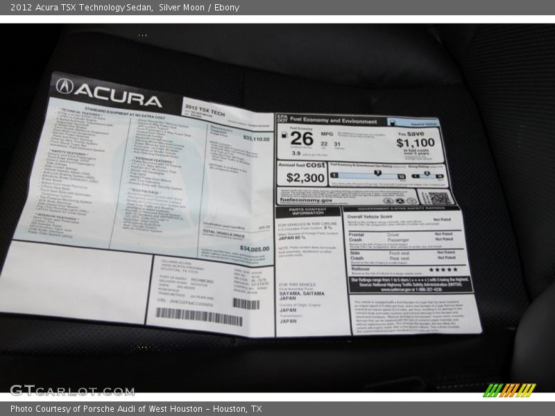 Silver Moon / Ebony 2012 Acura TSX Technology Sedan
