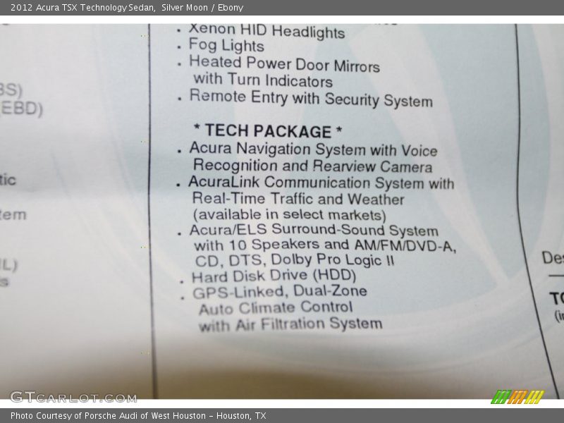 Silver Moon / Ebony 2012 Acura TSX Technology Sedan
