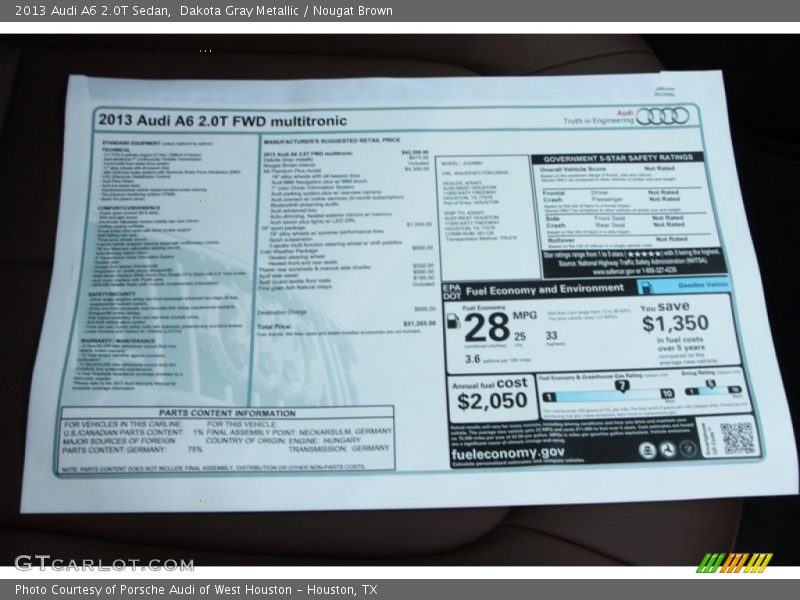  2013 A6 2.0T Sedan Window Sticker