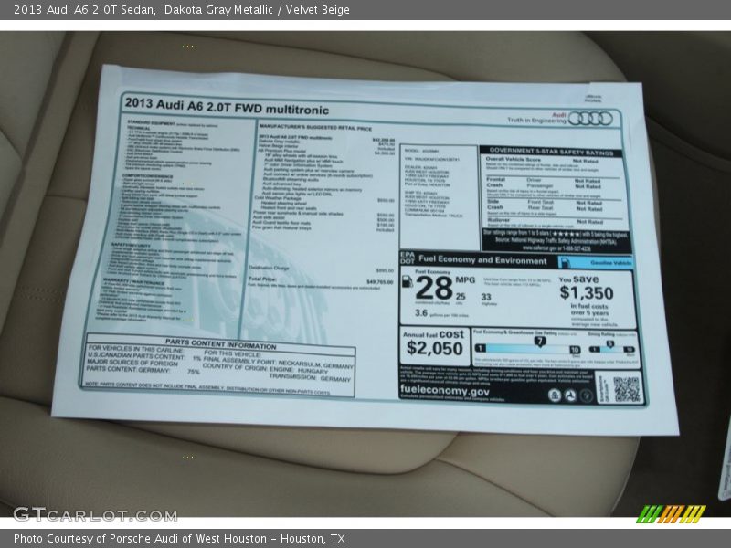Dakota Gray Metallic / Velvet Beige 2013 Audi A6 2.0T Sedan