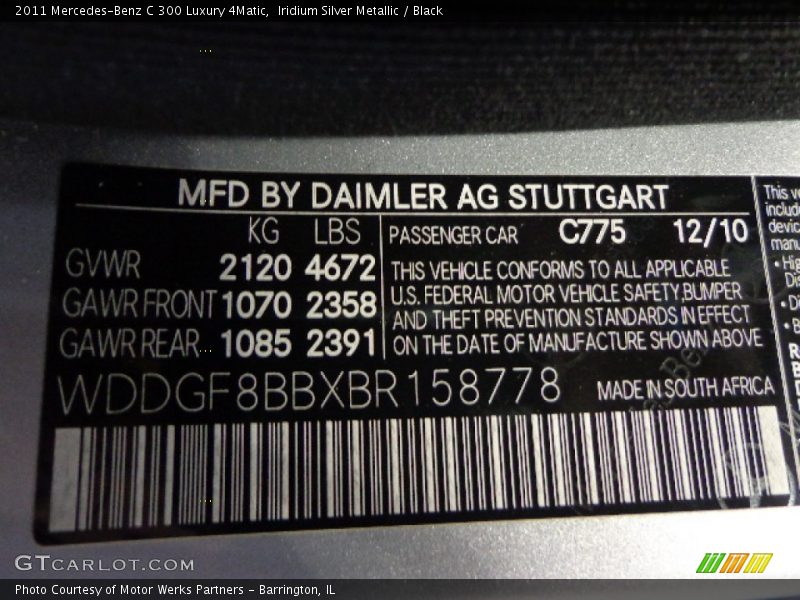 Iridium Silver Metallic / Black 2011 Mercedes-Benz C 300 Luxury 4Matic