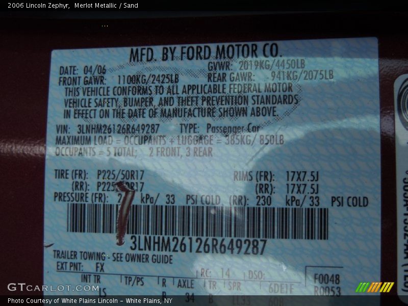 2006 Zephyr  Merlot Metallic Color Code FX