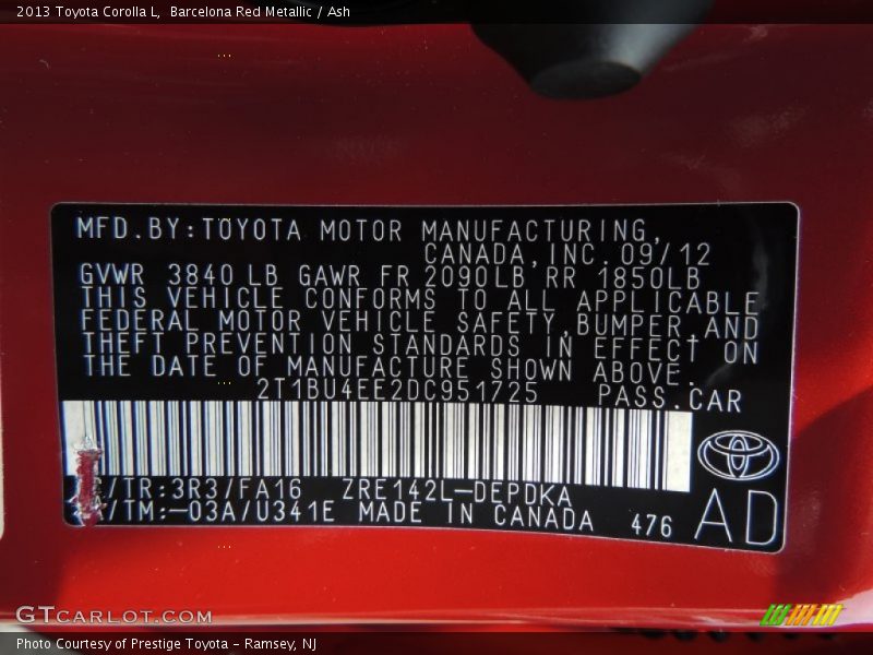 Barcelona Red Metallic / Ash 2013 Toyota Corolla L