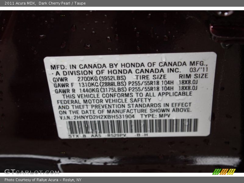 Dark Cherry Pearl / Taupe 2011 Acura MDX