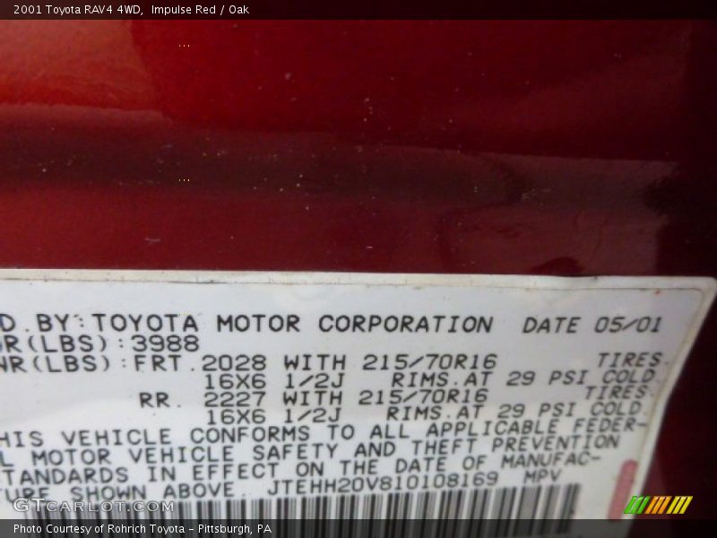 Impulse Red / Oak 2001 Toyota RAV4 4WD
