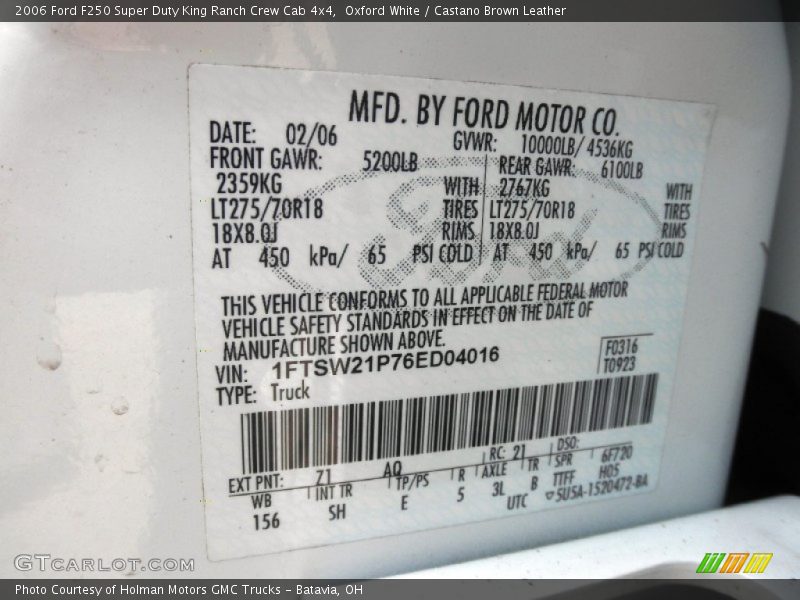 Oxford White / Castano Brown Leather 2006 Ford F250 Super Duty King Ranch Crew Cab 4x4