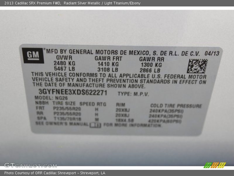 Radiant Silver Metallic / Light Titanium/Ebony 2013 Cadillac SRX Premium FWD
