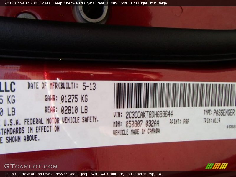 Deep Cherry Red Crystal Pearl / Dark Frost Beige/Light Frost Beige 2013 Chrysler 300 C AWD