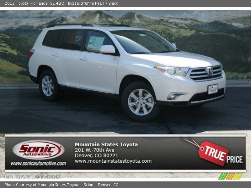 Blizzard White Pearl / Black 2013 Toyota Highlander SE 4WD