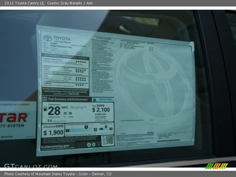 Cosmic Gray Metallic / Ash 2013 Toyota Camry LE