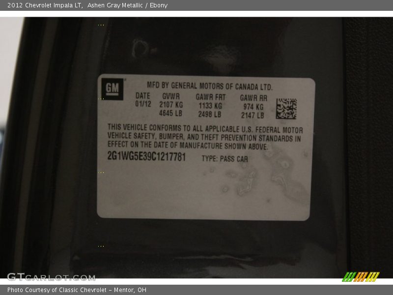 Ashen Gray Metallic / Ebony 2012 Chevrolet Impala LT