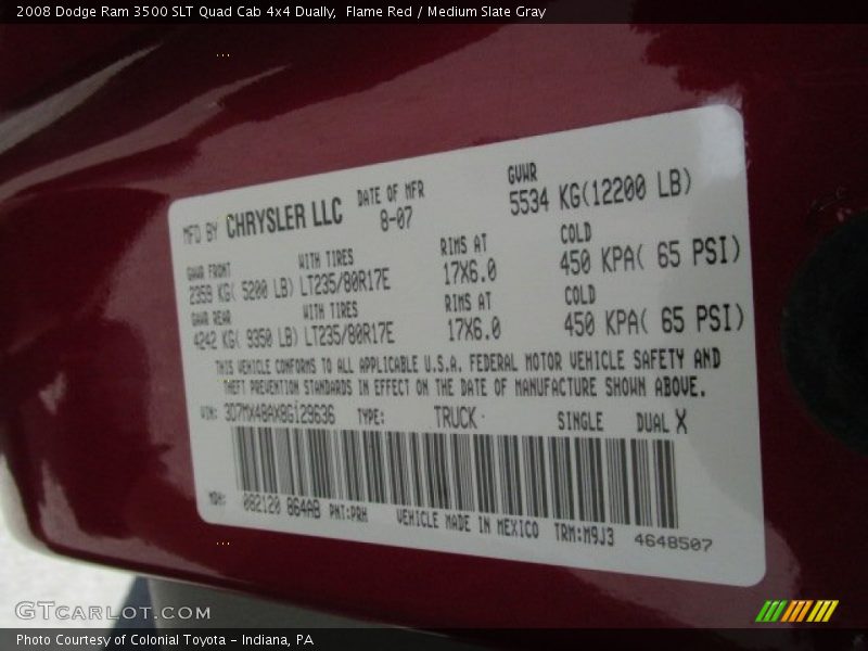 Flame Red / Medium Slate Gray 2008 Dodge Ram 3500 SLT Quad Cab 4x4 Dually