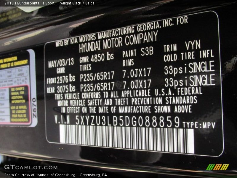 Twilight Black / Beige 2013 Hyundai Santa Fe Sport