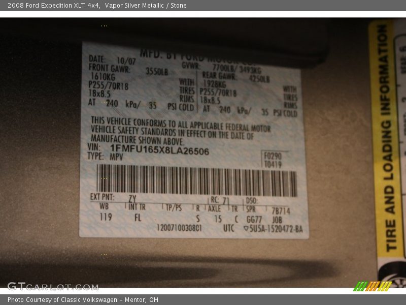 Vapor Silver Metallic / Stone 2008 Ford Expedition XLT 4x4