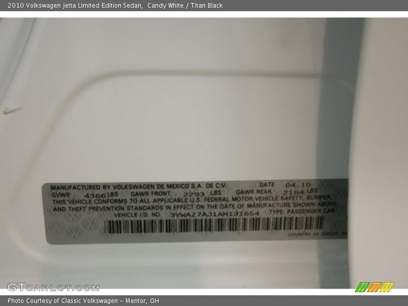 Candy White / Titan Black 2010 Volkswagen Jetta Limited Edition Sedan
