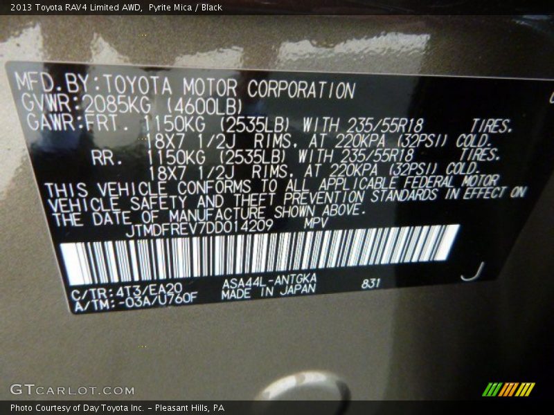Pyrite Mica / Black 2013 Toyota RAV4 Limited AWD