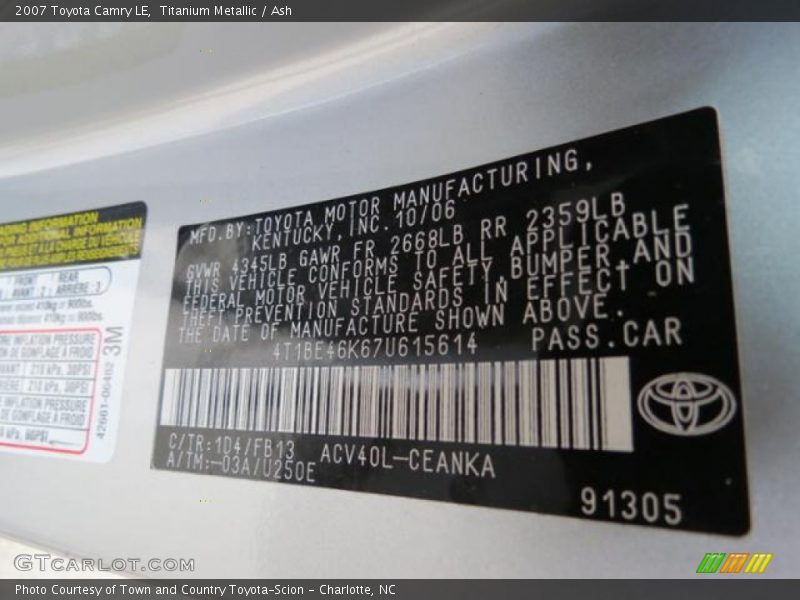 Titanium Metallic / Ash 2007 Toyota Camry LE