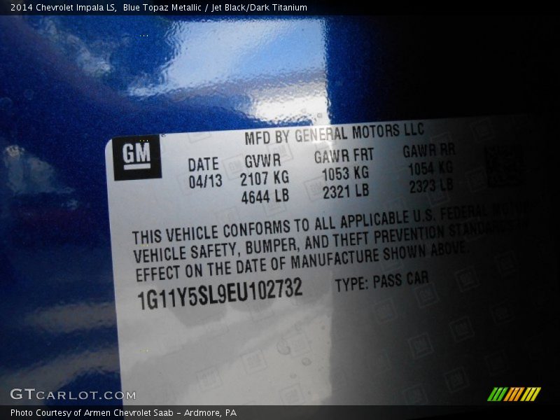 Blue Topaz Metallic / Jet Black/Dark Titanium 2014 Chevrolet Impala LS