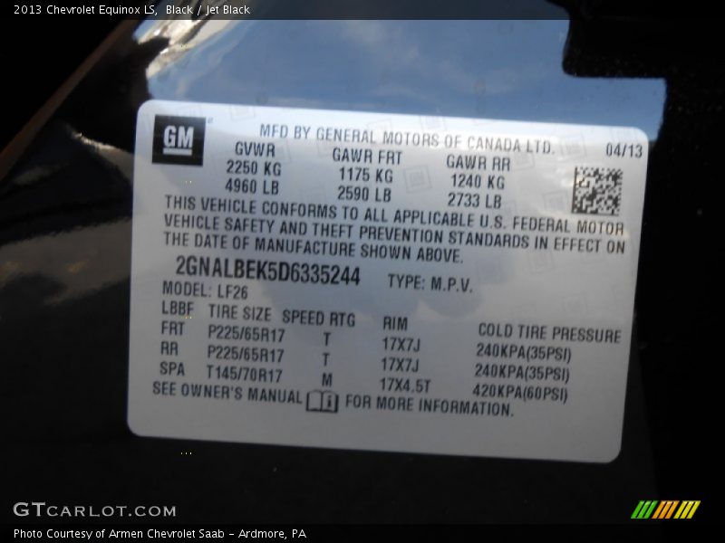 Black / Jet Black 2013 Chevrolet Equinox LS