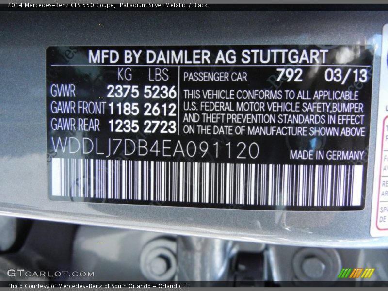 Palladium Silver Metallic / Black 2014 Mercedes-Benz CLS 550 Coupe