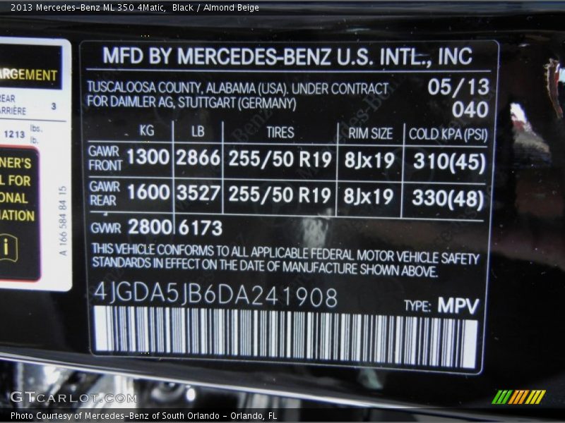 Black / Almond Beige 2013 Mercedes-Benz ML 350 4Matic