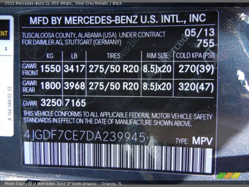 Steel Grey Metallic / Black 2013 Mercedes-Benz GL 450 4Matic