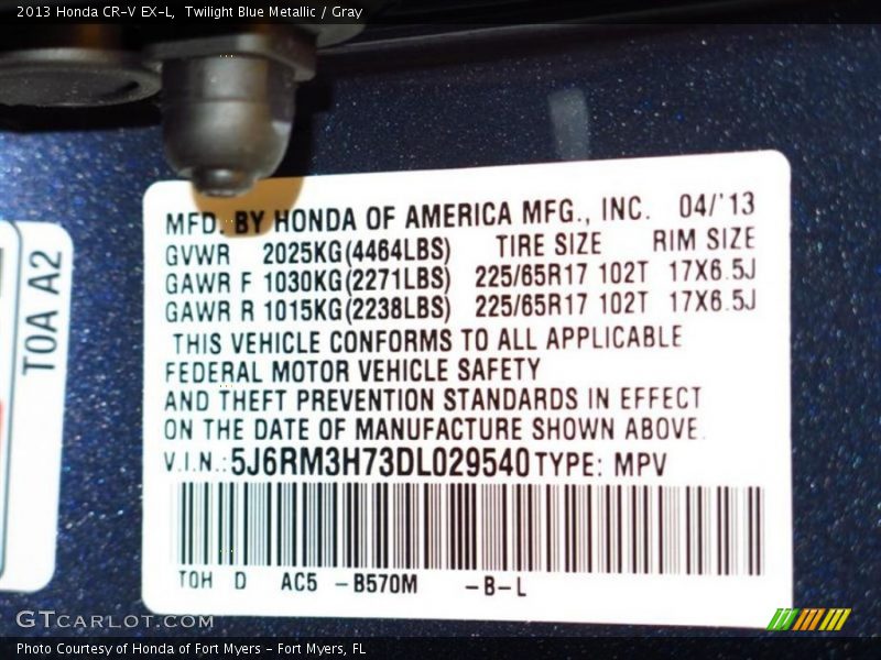 Twilight Blue Metallic / Gray 2013 Honda CR-V EX-L