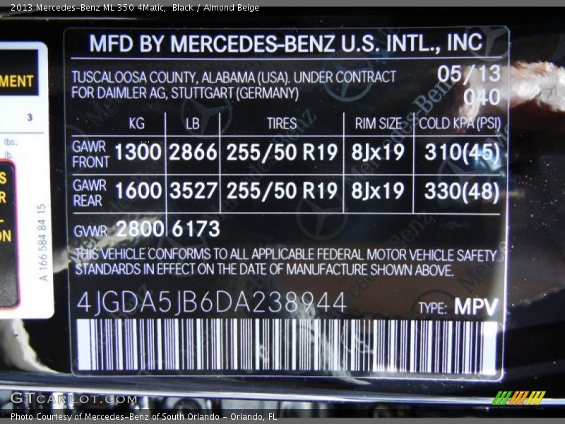 Black / Almond Beige 2013 Mercedes-Benz ML 350 4Matic