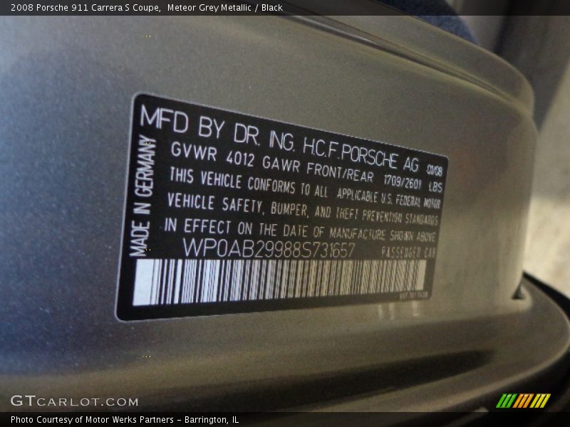 Meteor Grey Metallic / Black 2008 Porsche 911 Carrera S Coupe