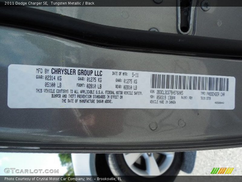 Tungsten Metallic / Black 2011 Dodge Charger SE