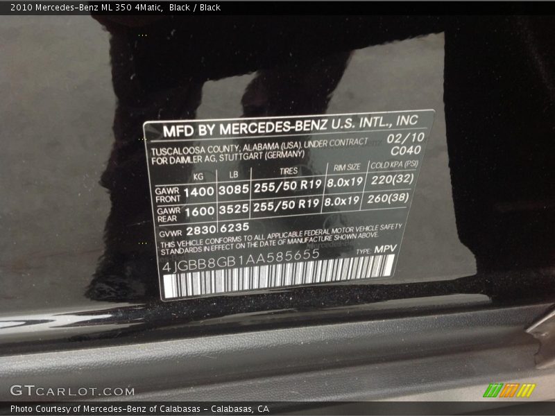 Black / Black 2010 Mercedes-Benz ML 350 4Matic
