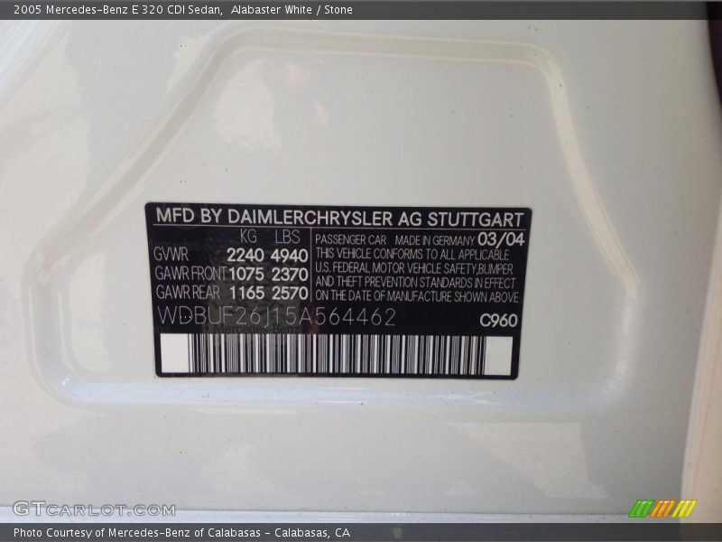 Alabaster White / Stone 2005 Mercedes-Benz E 320 CDI Sedan