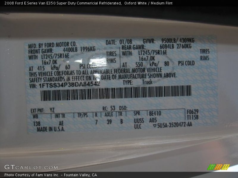 Oxford White / Medium Flint 2008 Ford E Series Van E350 Super Duty Commericial Refriderated