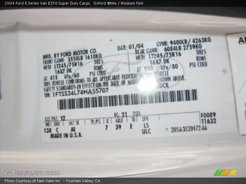 Oxford White / Medium Flint 2004 Ford E Series Van E350 Super Duty Cargo
