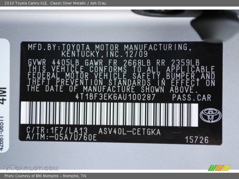Classic Silver Metallic / Ash Gray 2010 Toyota Camry XLE
