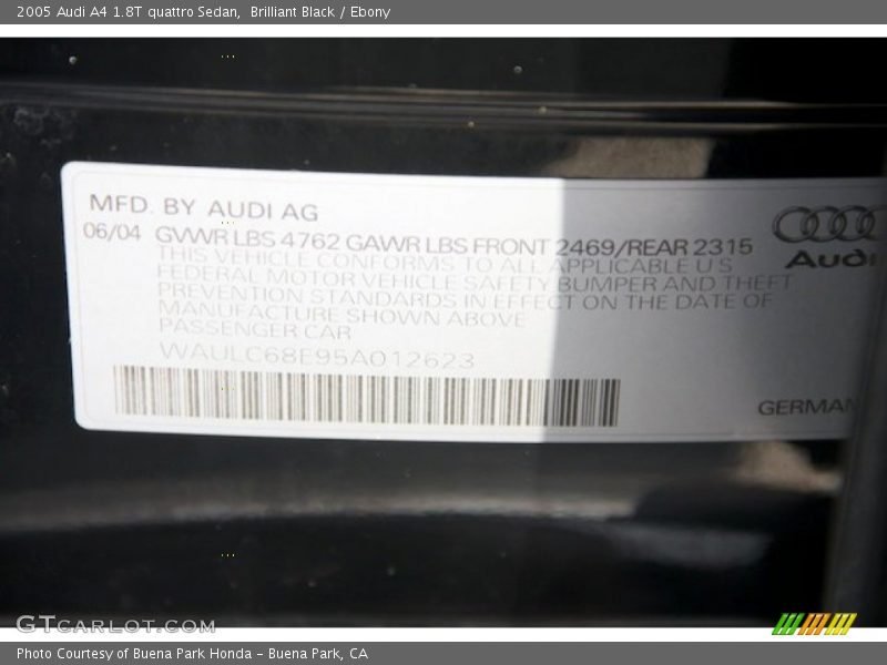 Brilliant Black / Ebony 2005 Audi A4 1.8T quattro Sedan