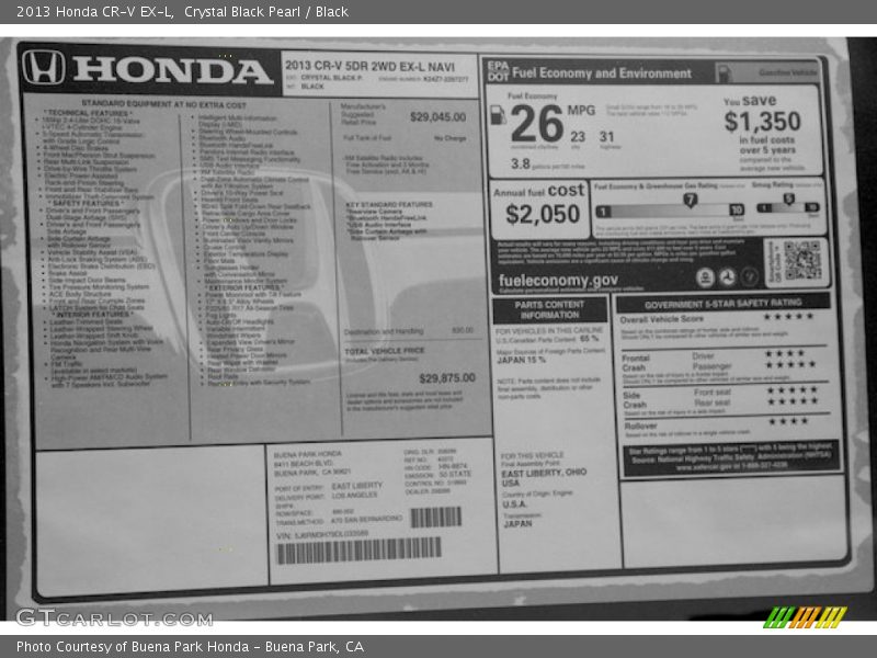 Crystal Black Pearl / Black 2013 Honda CR-V EX-L