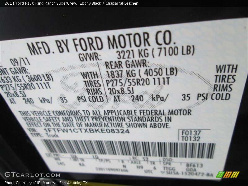 Ebony Black / Chaparral Leather 2011 Ford F150 King Ranch SuperCrew